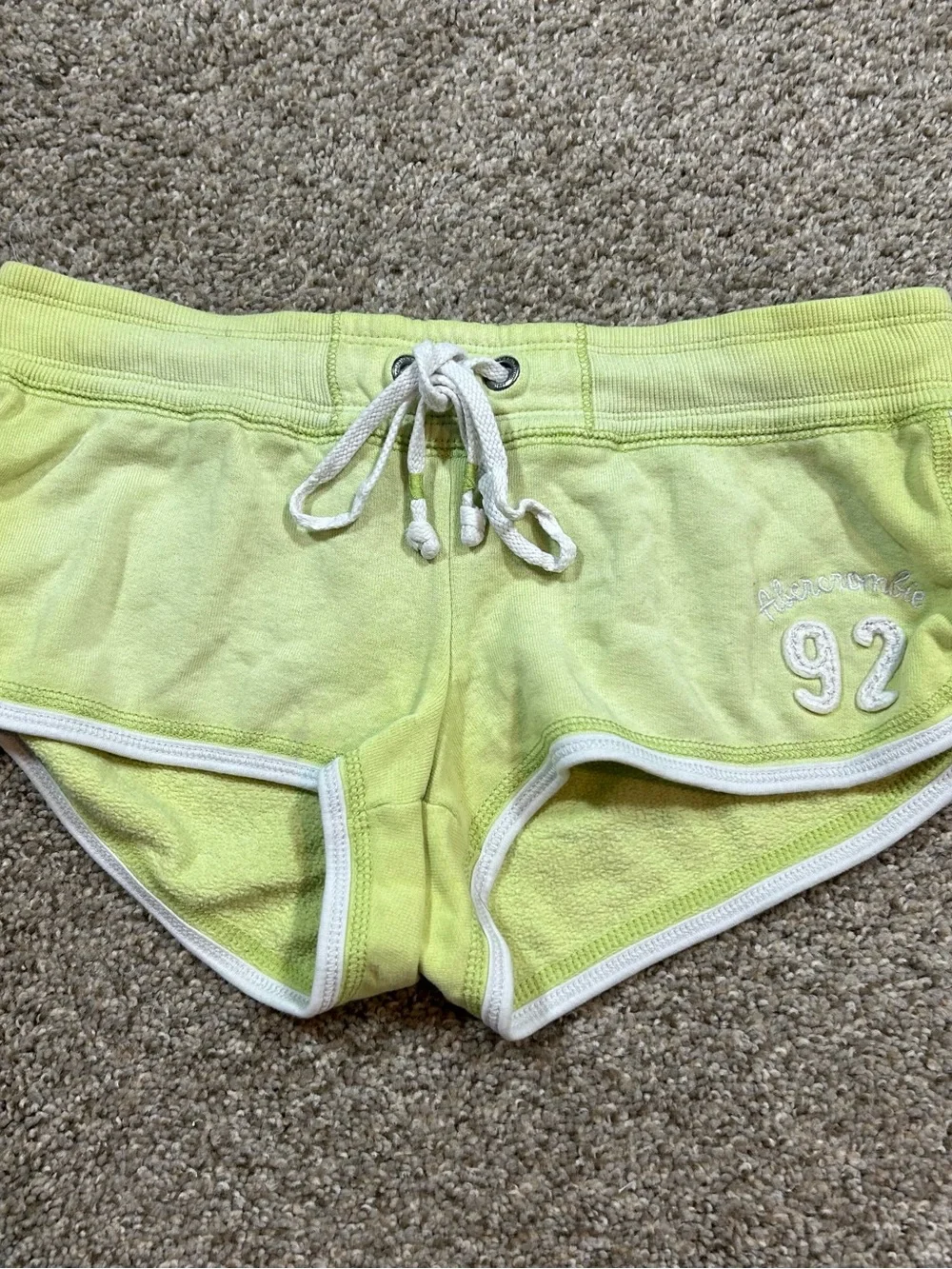 Abercrombie & Fitch Lime Green Terry Athletic Shorts with White Trim